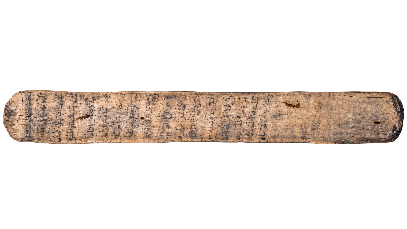 Single weathered Somali Loox wooden learning board displayed horizontally with faded Arabic writing
